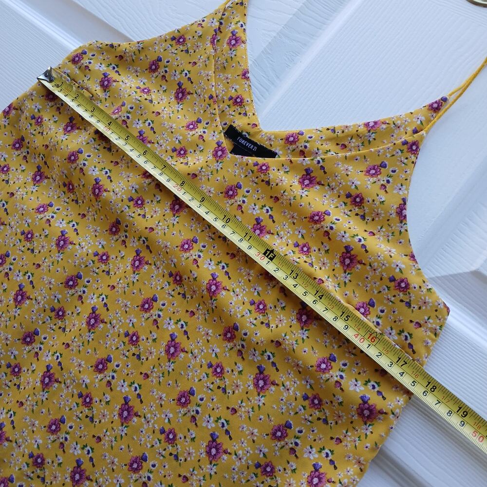 Forever 21 Spaghetti Strap Cami Tank Top Small yellow pink floral pattern V-neck - Picture 9 of 11